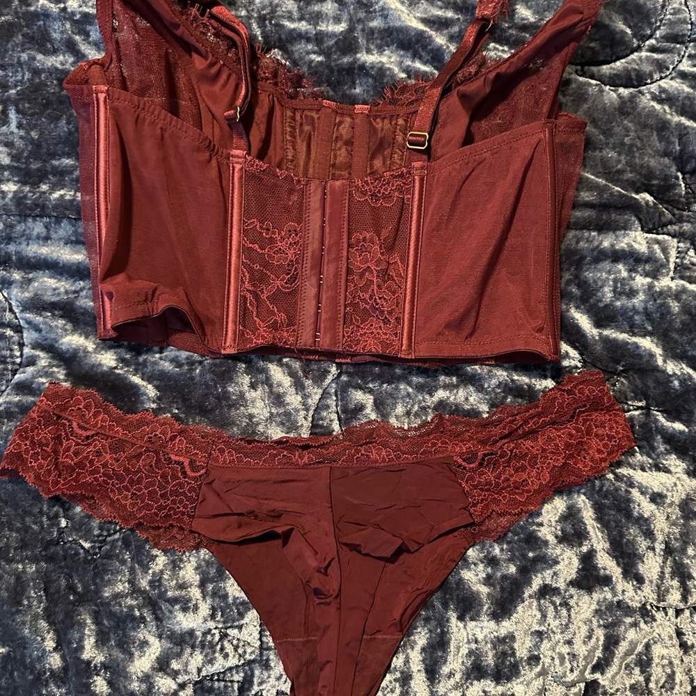 Victoria's Secret Burgundy Lace Bustier & Bikini Set - Picture 2 of 3